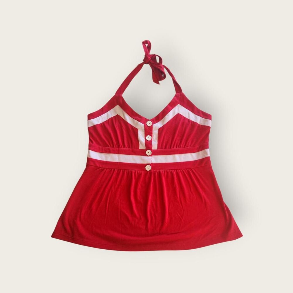 Frederick's of Hollywood red & white retro 50s vibes sailor nautical halter top